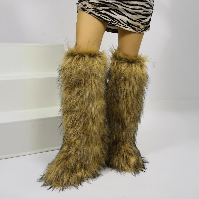 Women’s Plush Snow Boots Over-the-Knee Boots Fashion Wild Long Booties Warm Winter Party Footwear Indoor Outdoor Shoes