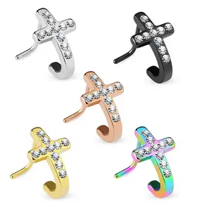 Surgical Steel Nose Ring Stud 20 Gauge 1/4" L Bend with Cross & Gem nose ring