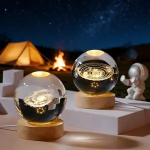 Aesthetic 3D Crystal Ball Solar Night Light Led Candle Lamp USB LED Laser Engraved Astrology Gift Home Desktop Decoration