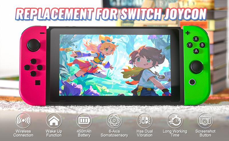 YUYIU Game Controller (L/R) Joy-con Compatible with Switch/OLED/Lite &  Switch2, Wireless Bluetooth, Motion Control, Dual Vibration & Wake-Up Function, Left & Right Joycon Set