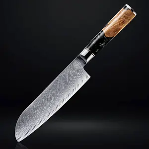 Black Tsunami Damascus Santoku Knife - 7" Blade, Japanese VG10 Damascus Steel