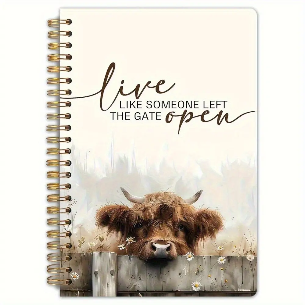 Highland Cow Philosophy Spiral Notebook, Inspirational Journal, Rustic Western Design, Office Stationery Supplies, Creative Office Notepad, 50 Double-Sided Pages, Durable Spiral Binding, Perfect Gift for Cattle Lovers