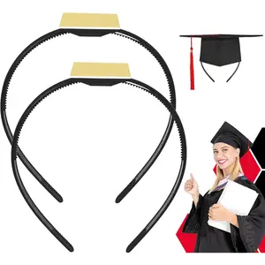 2 Pack Graduation Cap Headband, Grad Cap Headband Insert for Curly Hair and Other Hairstyles, Adjustable Headband Secured Holder for  Hats