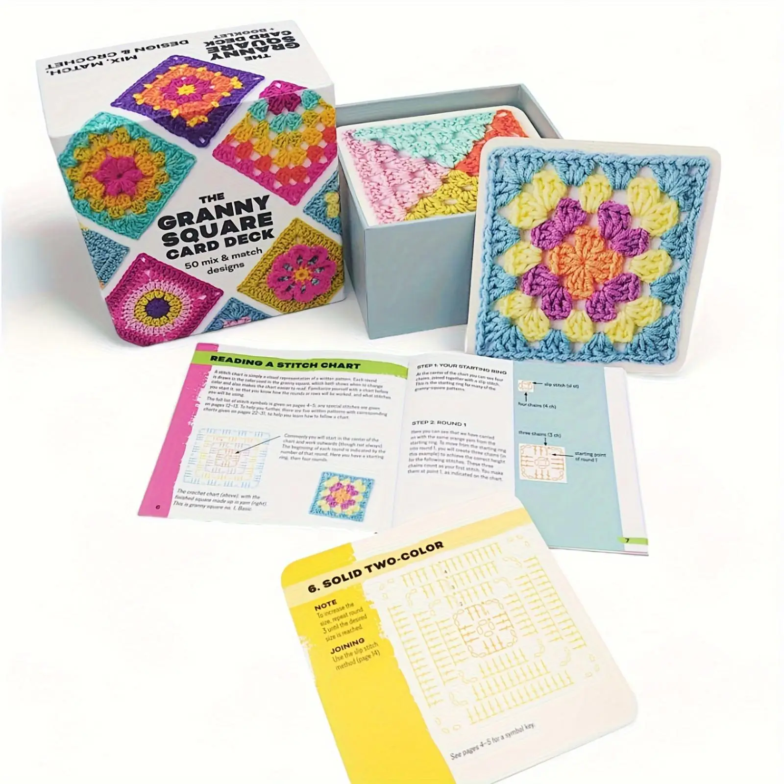 Granny Square Card Deck, 1 Box 50 Mix & Match Designs Crochet Granny Squares Book, Crochet Kit for Beginners, Handmade Gifts, Crochet Items, DIY Croch