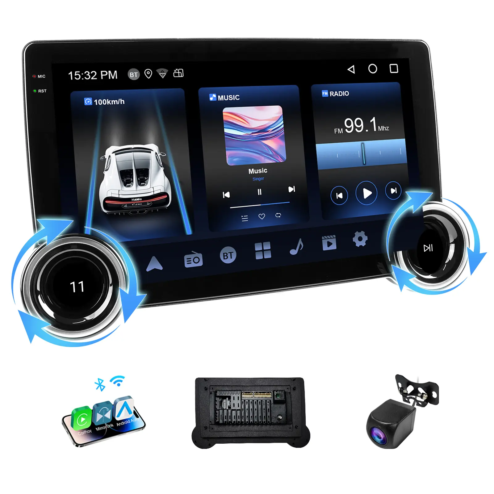 Haudio 10.1" Double Din Car Stereo - Wireless Apple CarPlay/Android Auto, Car Radio with Bluetooth 4.1, 2+64GB, HD Backup Camera, GPS Navigation, IPS Touchscreen