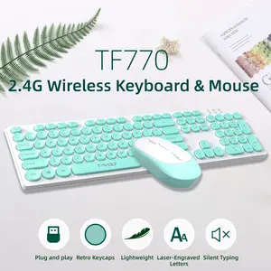 Slim 2.4G Wireless Keyboard and Mouse Set – 104-Key Full-Size Retro Round Keycaps, Quiet Lightweight Mouse for Office, Study & Home Desk Setup