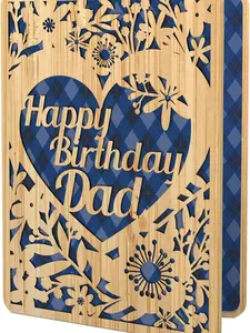 Happy Birthday Card For Dad - | Made From Real Bamboo | 6" X 4.5" - 1 Pack (Envelope Included) | Laser Cut, Floral Dad Birthday Card from Daughter, Son or kids (Birthday Card Dad)