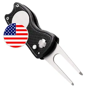 FINGER TEN Golf Divot Repair Tool and Ball Marker Switchblade Value Pack Foldable Magnetic Stainless Steel with Pop-up Button for Men Women