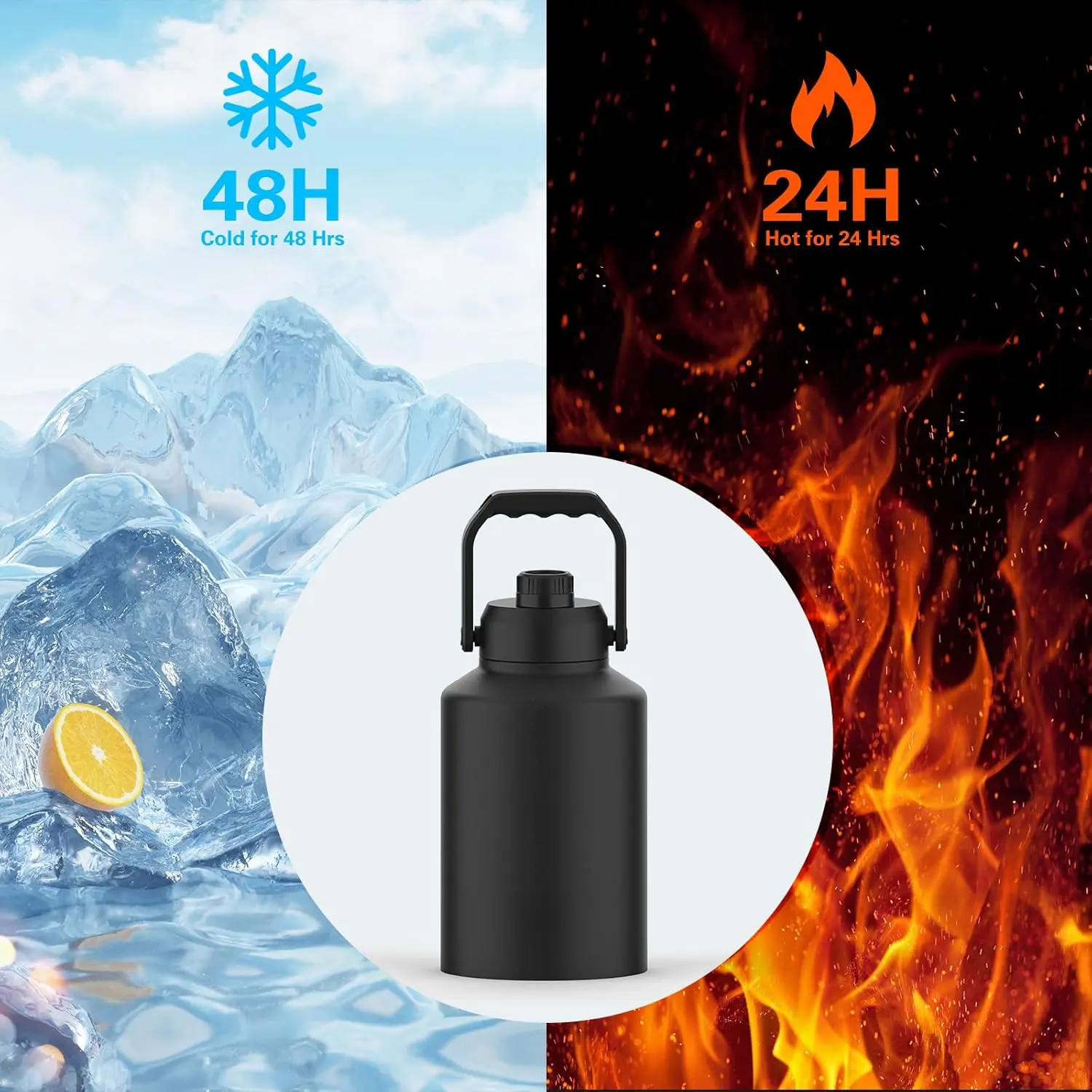 1 Gallon Water Bottle Insulated(Cold for 48 Hrs),&Leak Proof,128oz  Stainless Steel Water Jug,Big thermos,Large Water Bottle with Handle for  Gym,Hiking,Camping&Travel,Black - TikTok Shop