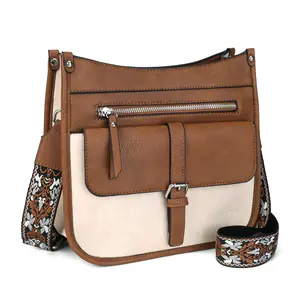 Retro color-blocked large capacity crossbody bag, versatile shoulder bag for commuting and travel
