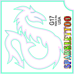212 MAIN Men's Ruby Red Glitter Effect Tattoo Stencil - G17, 2x2 in Square, 3-Ply Dragon Design, Children-Safe, 100-Pack (Costume Accessory for Special Occasions)
