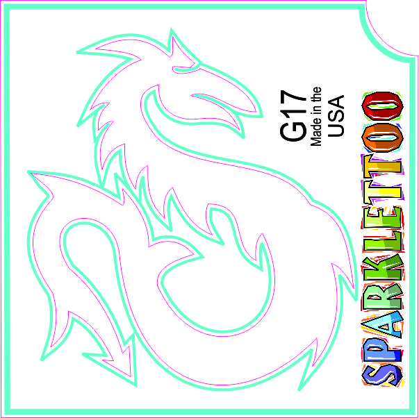 212 MAIN Men's Ruby Red Glitter Effect Tattoo Stencil - G17, 2x2 in Square, 3-Ply Dragon Design, Children-Safe, 100-Pack (Costume Accessory for Special Occasions)