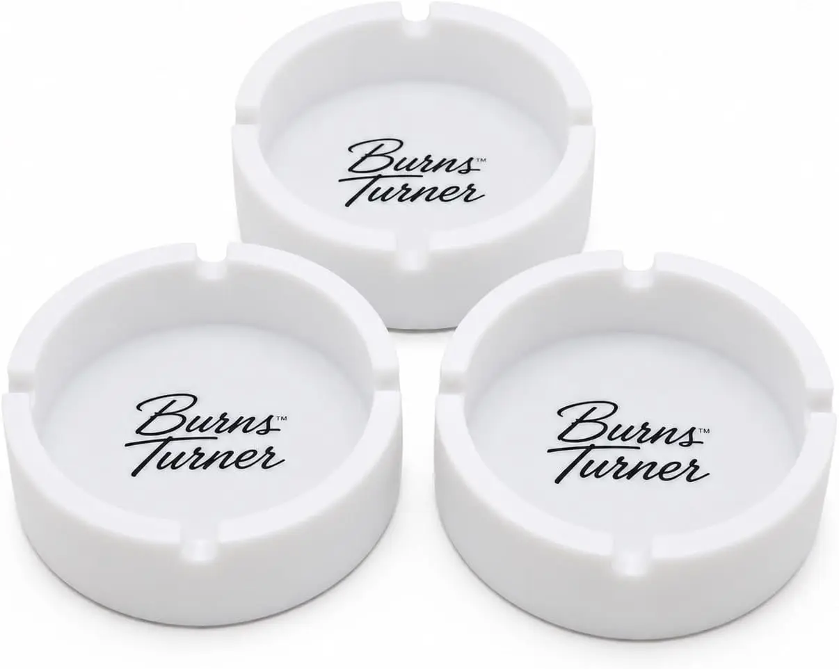 Burns Turner Glow Series Decorative Ashtray 3-Pack, Durable Silicone, Heat Resistant, Modern Design Home Decor Ornaments, Indoor & Outdoor Use (White)