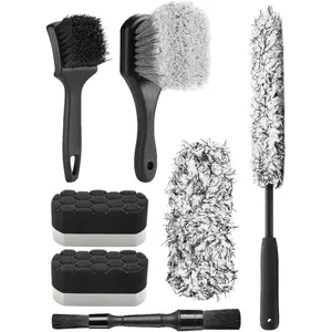 7 count  Wheel Cleaning Pro Kit, Tire Brush, Soft-bristled Rim Brush, Microfiber Flat Wheel Brush, Double-Ended Detailing Brush, Detailing Pads, Scratch-Free & Multipurpose