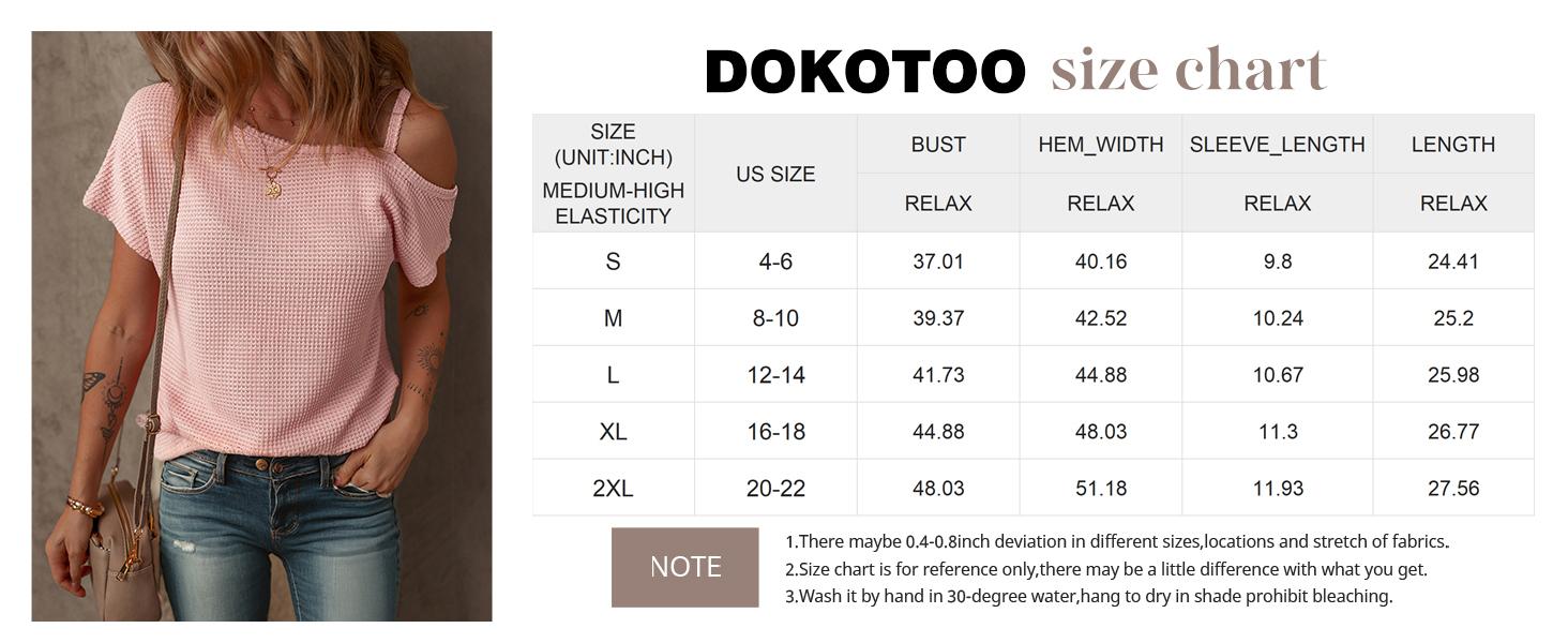 Dokotoo Womens Summer Off The Shoulder Tops for Women Waffle Knit Short Sleeve T-Shirts Casual Loose Elegant Cross Straps Lightweight Soft Solid Color Blouses Cute Trendy Fashion