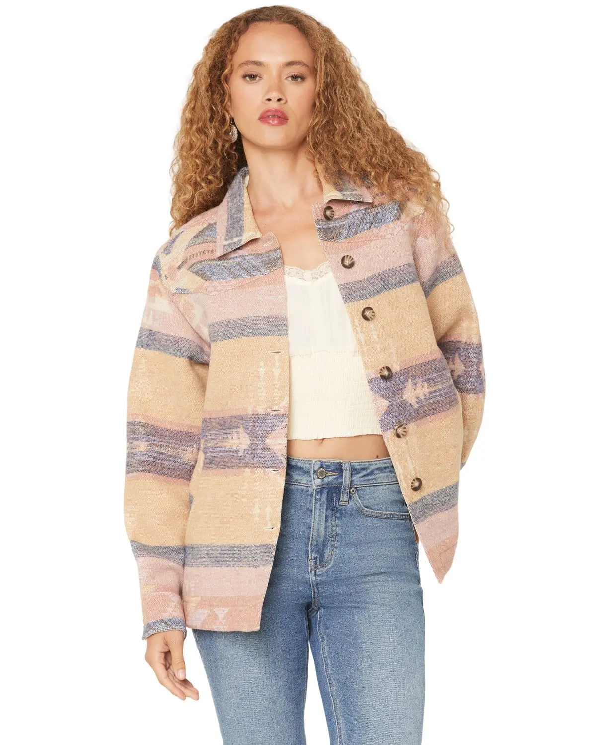 Idyllwind Women's Women'S Stillwater Southwestern Print Button-Down Shacket - Iwho25o2-Crm