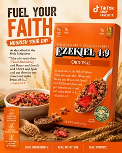 Food For Life Organic Ezekiel 4:9 Sprouted Whole Grain Cereal, Original, Nutritional Powerhouse, 16 oz, Pack of 6