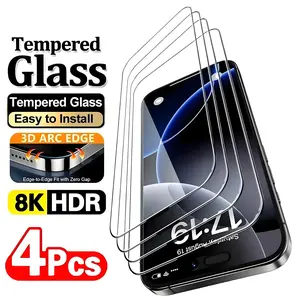 4Pcs High Clear Screen Protector For iPhone 17 16 15 Pro Max 17 Air 16e 15 Plus 14 13 12 11 Pro XR XS 9H Hardness Tempered Glass