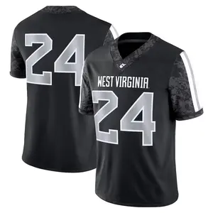 Black #24 West Virginia Football Jersey Shirt, Gray Printed Number, College Style Fan Jersey, Game Day Apparel, Unisex Sports Tee Gift