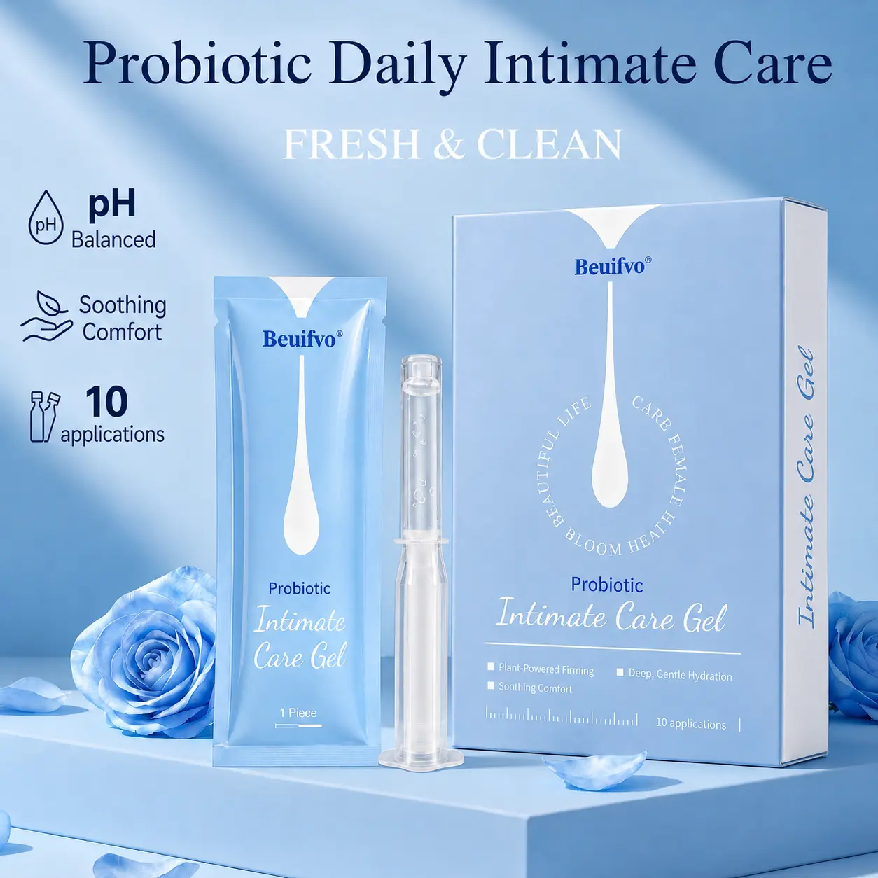 Beuifvo pH Balanced Probiotic Feminine Wash Gel, Feminine Care Daily Gentle Care, pH Balance Solutions for Freshness, Gentle Cleanse, Soothing Discomfort & Discharge Concerns