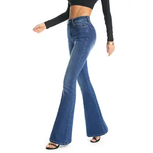 Latina Jeans # 3 Different Lengths! FLYING BANANA Women‘s Blue High-Rise Stretchy Flare Jeans Pants Womenswear Bottom Push Up Pockets Lady Fabric Comfortable
