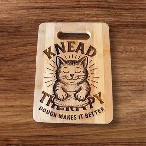 Knead Therapy Bamboo Cutting Board – Cute Cat Baking Board | Laser Engraved Gift for Bakers & Cat Lovers