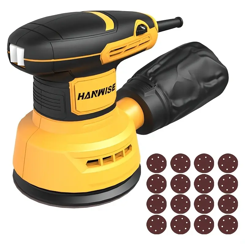 300W 5-Inch Random Orbital Sander, 6 Variable Speeds, Dust Collector, Sandpapers Included for Woodworking