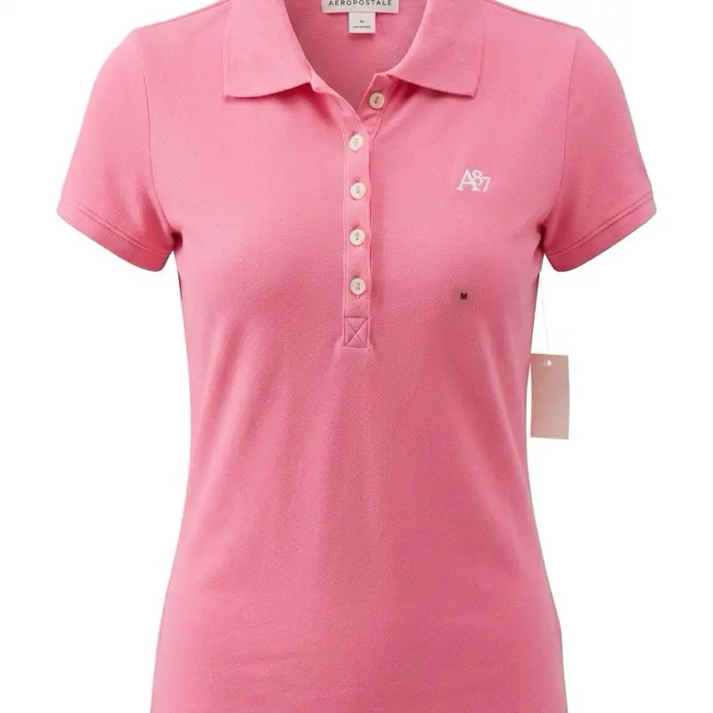 This is an Aéropostale A87 Piqué Polo shirt in a vibrant pink hue featuring the iconic embroidered logo.