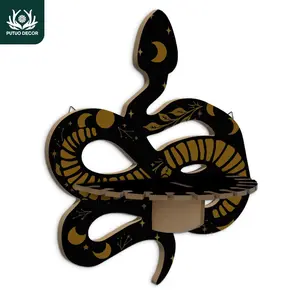 Snake Shaped Wall Mounted Floating Shelf, 1 Count Wooden Wall Candle Holder, Creative Crystal Display Wooden Craft Wall Home Decor