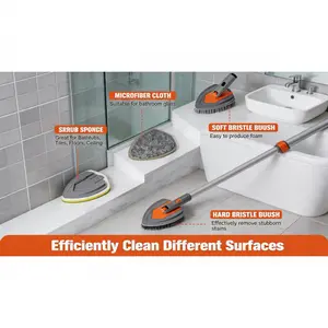 4-in-1 long-handled bathroom scrubber, multi-functional shower and tub cleaning brush for efficient daily bathroom cleaning.  SURE