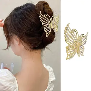 Butterfly Hair Claw Clips - Metal  Large Non-Slip Jaw Clamps with Luxury Rhinestone  Design,  Hold for Thin or Thick Hair, 1 count