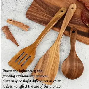 3-Piece Natural Wood Kitchen Utensil Set, Kitchen Gadget, Ergonomic Handle, Heat Resistant, Includes Spoon, Spatula, Ladle, Suitable for Induction Cooktops
