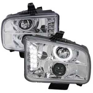 2005-2009 Ford Mustang Halo Projector Headlights w/ LED Light Strip (Chrome Housing/Clear Lens)