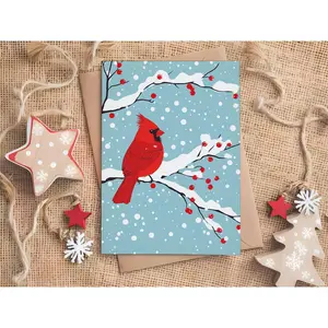 Cardinal in the Snow Personalized Christmas Card