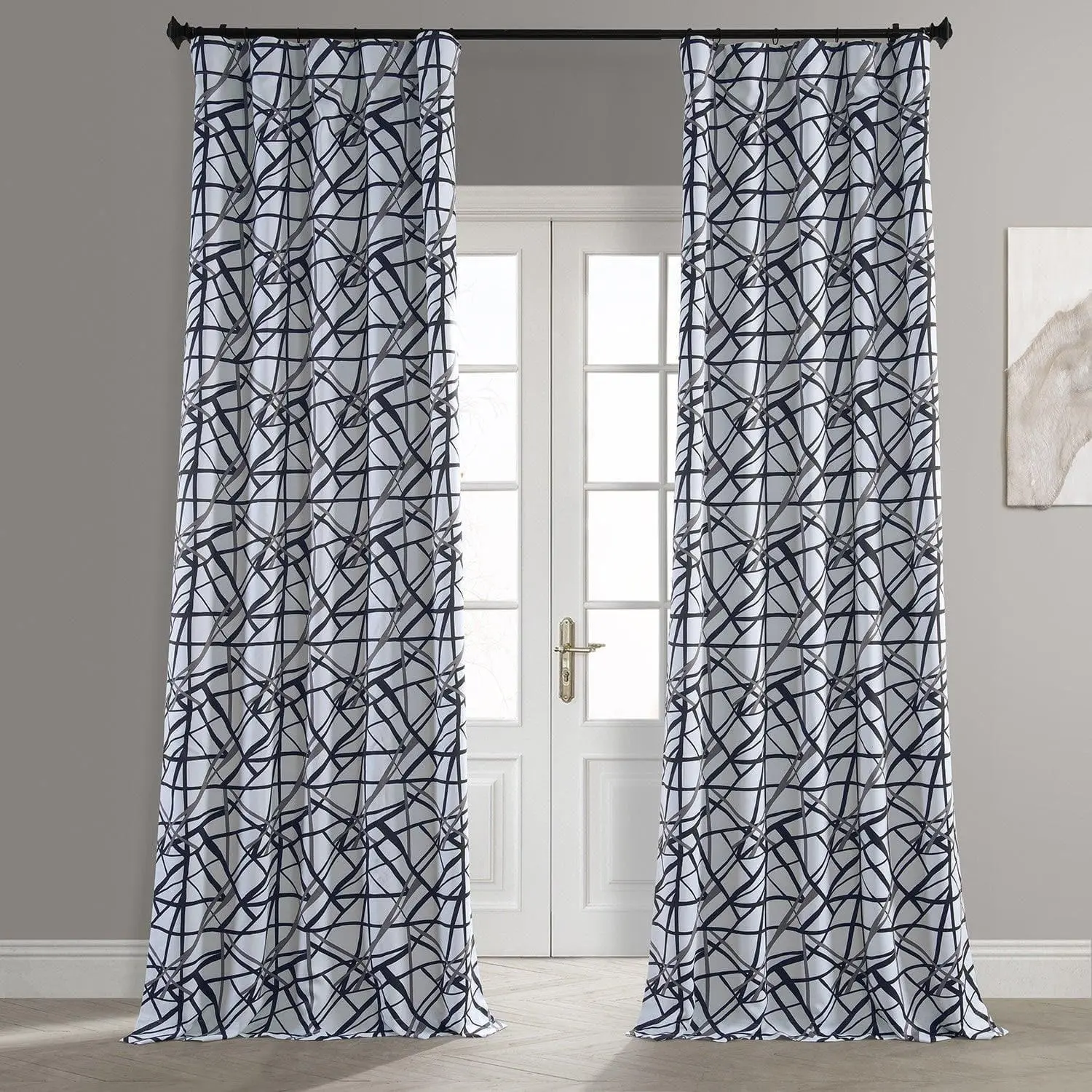 Gridlock Black Steel Abstract Room Darkening Window Curtains, Half Price Bedroom Curtains for Home Textile Decor, Window Curtains Bedroom
