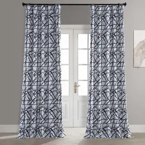 Half Price Drapes Gridlock Black Steel Abstract Room Darkening Curtain
