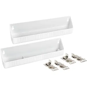 14" Tip-Out Plastic Sink Trays Pull Out Vanity Shelf Home Organizer for Kitchen and Bathroom Base Cabinet, White