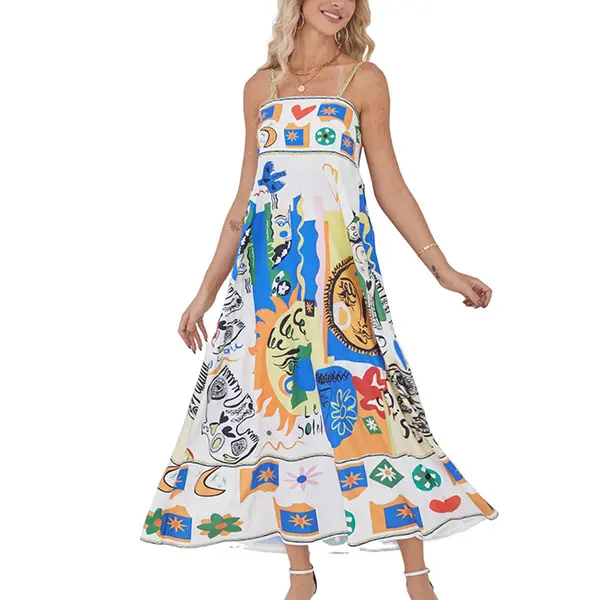 Mother's Day Gift Beach Dress Chvity Women's bohemian halter dress floral sherri hill dress summer print and elegant oversized French retro oil painting printed suspender tube top dress travel outfit Womenswear Beach Mother's Day Gift Beach Dress Chvity Women's bohemian halter dress floral sherri hill dress summer print and elegant oversized French retro oil painting printed suspender tube top dress travel outfit Womenswear Beach