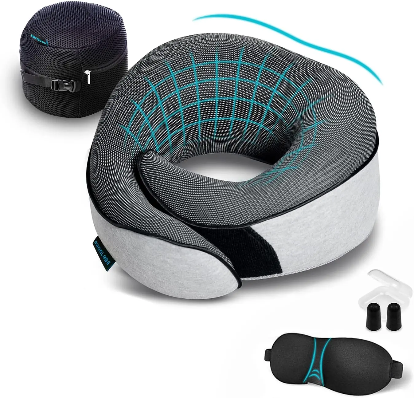 Travel  Pillows for Airplanes, Sleeping Essentials for Long haul Flights, 360  Support,  and Airplane Kit with 3D Contoured Eye Mask, Earplugs and Luxury Mesh Bag (Adult, Grey)
