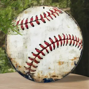 Vintage Baseball Aluminum Sign - Classic 8-Inch Round Wall Art - Multipurpose Metal Plaque for Home, Office, Bar, Kitchen - No Electricity Required, Weather-Resistant Decor with High-Definition Printing, Ideal for Party Decoration