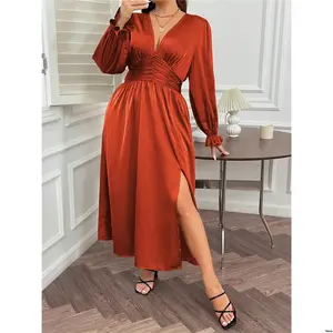 Outfit Slit Frill Asymmetrical Waist Ruched s Franclia Plus Size Women High Dress Maxi