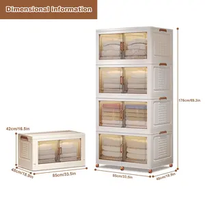 1 Piece Plastic Wardrobe Snack Cabinet Storage Box Storage Cabinet Locker Living Room Home Storage Cabinet Folding Cream White Four Layers
