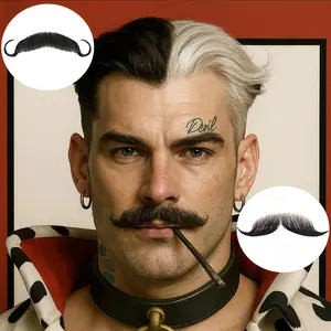 Handmade Human Hair Fake Mustache Beard for Daily Wear, Perfect for Halloween and Christmas Parties, Cosplay Costume Accessory for Anime Fans Drag Queen