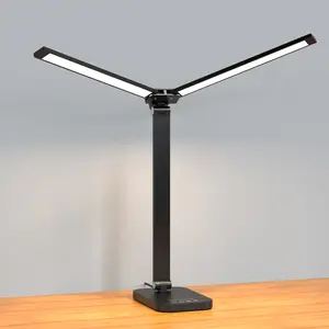Double Swing Arm Bright LED Desk Light, Touch Control Eye-Caring Dimmable Desktop Lamp