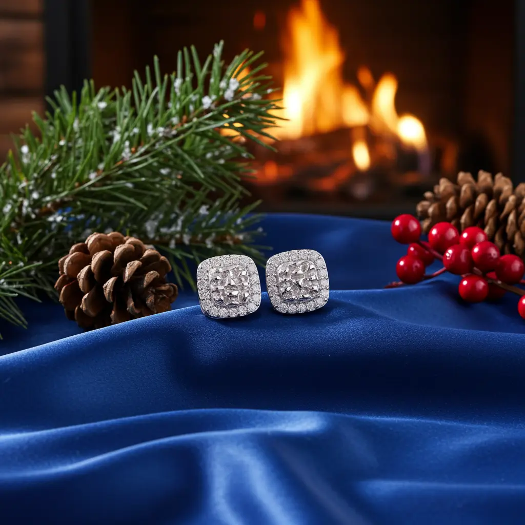 Diamondcelebritees 1.00ct Moissanite White 925 Silver Womens Round Edge Square Shape Nugget Earring