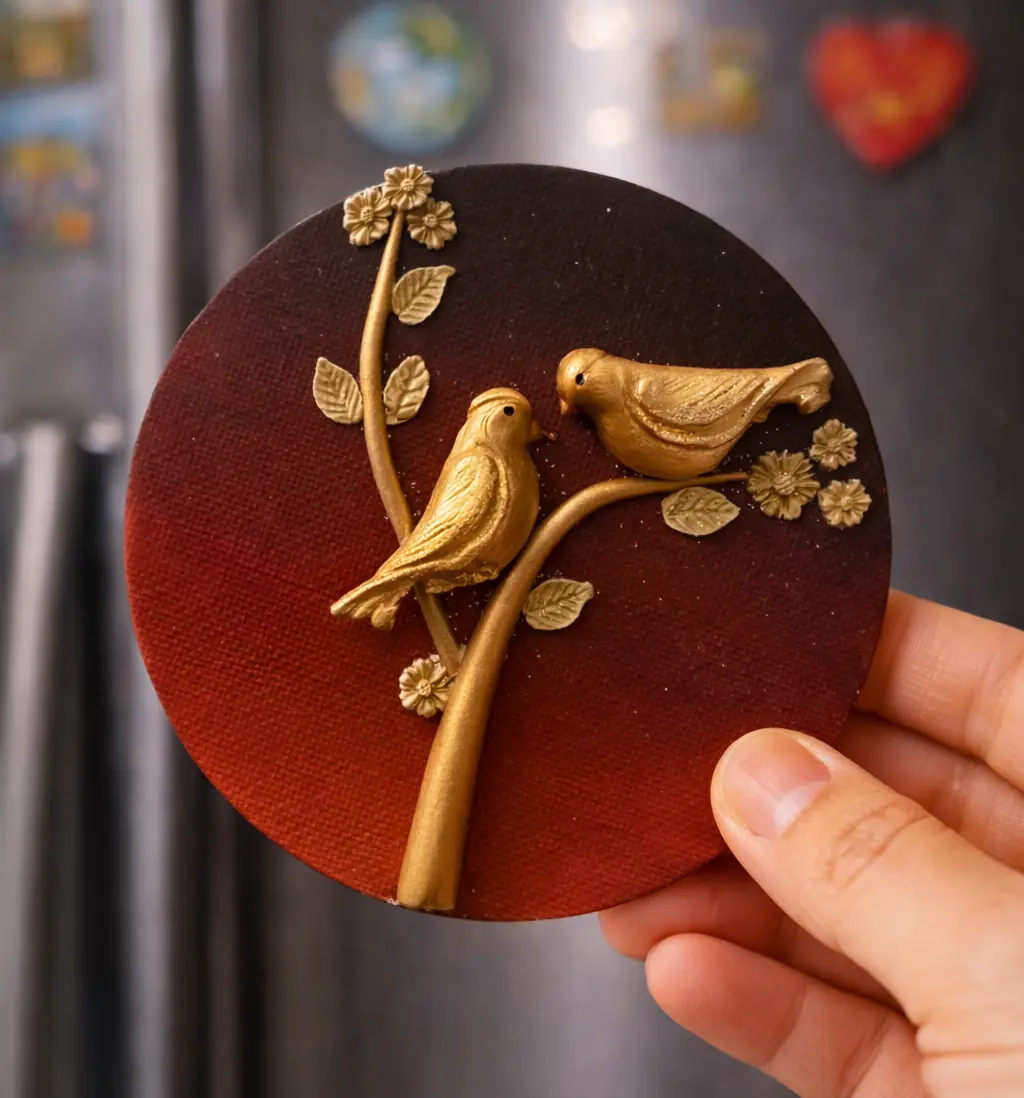 Golden Birds Handmade Fridge Magnet