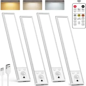 Under Cabinet Lighting Wireless, Rechargeable Battery Operated Motion Sensor Light Indoor, 3 Color Temps Under Counter Light, Dimmable Wireless Closet Lights w/Remote for Kitchen,Pantry,4 Pack