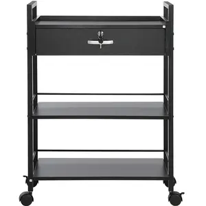 【Summervibes】VEVOR 3-Tier Beauty Salon Trolley Cart, MDF Rolling Storage Station with Lockable Drawer & 4 Wheels (2 Lockable), Spa Salon Table & Makeup Vanity for Stylists, Barbershops