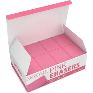 Pink Erasers, 60 Count, Latex Free Eraser for Kids, Square Eraser, Erasers Bulk for School Supplies, Art, and Office Use