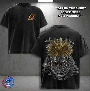 Naruto Inspired Ninja Anime Graphic Tee Vintage Washed Unisex Streetwear Shirt for Manga Fans